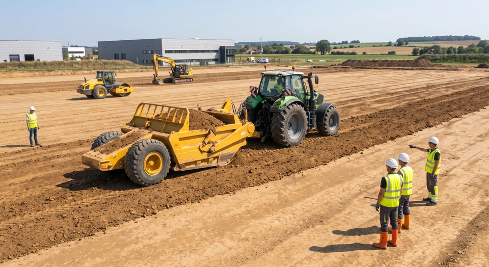 Entrepôt logistique moderne avec allées centrales bétonnées marquées de lignes jaunes de sécurité